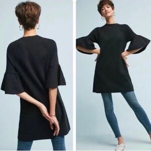 Moth Anthropologie Chester Bell Sleeve Black Tunic Mini Sweater Dress size M